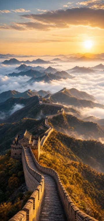 长城全景晨光手机壁纸
