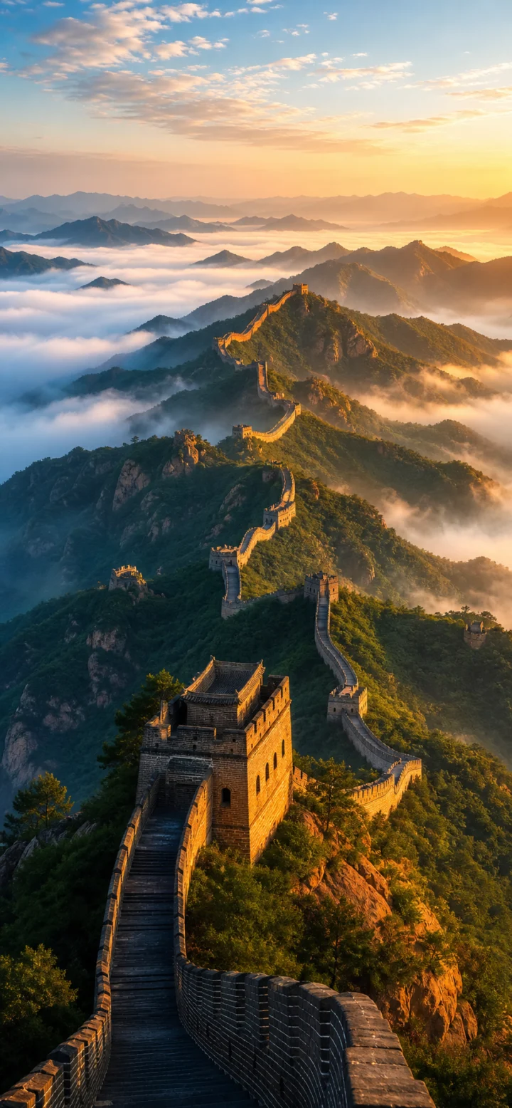 晨光中的长城风光手机壁纸