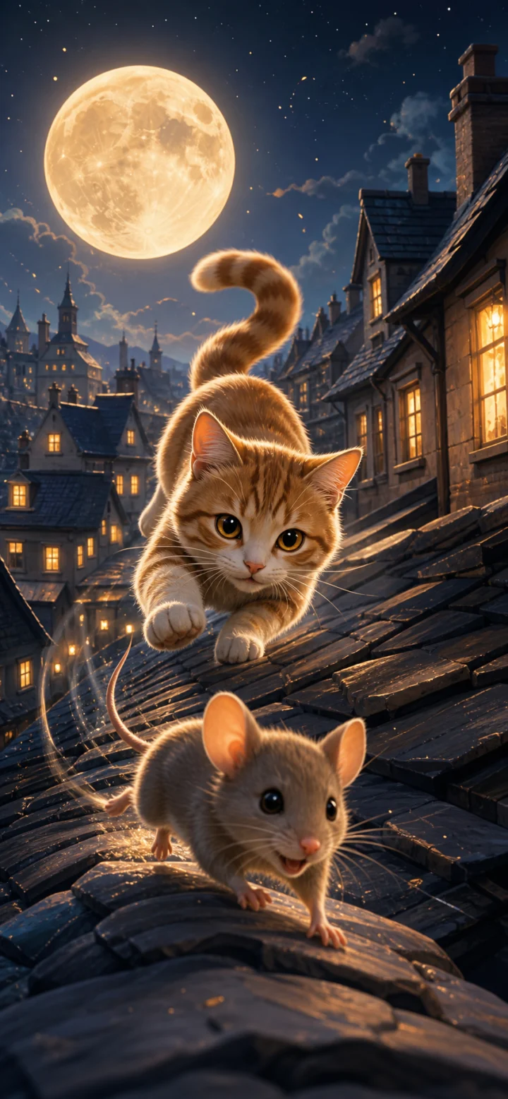 猫鼠追逐趣味夜景手机壁纸