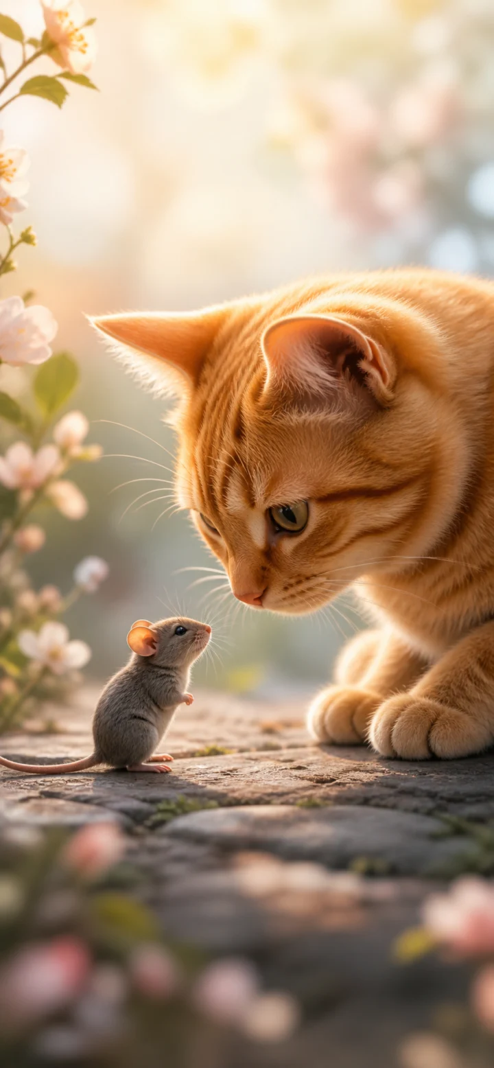 橘猫与灰鼠的温柔相遇手机壁纸