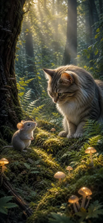 森林猫鼠秘境手机壁纸