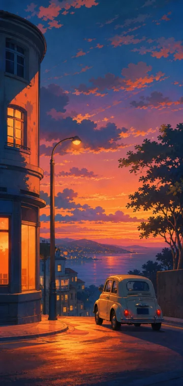 复古动画黄昏街角手机壁纸