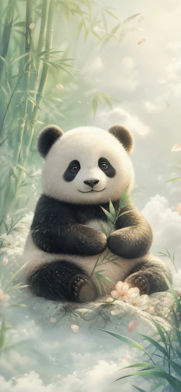 治愈系熊猫插画手机壁纸