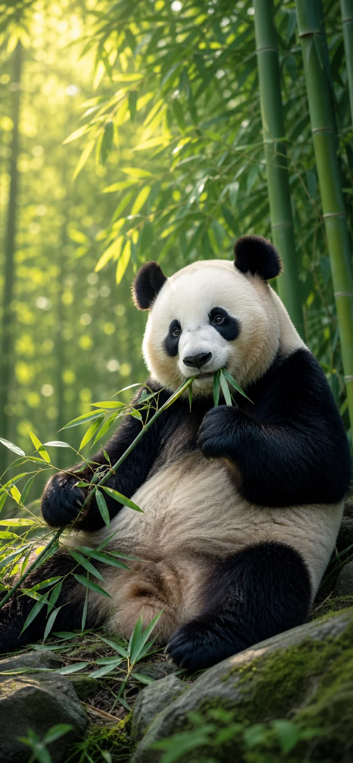 熊猫吃竹清新手机壁纸