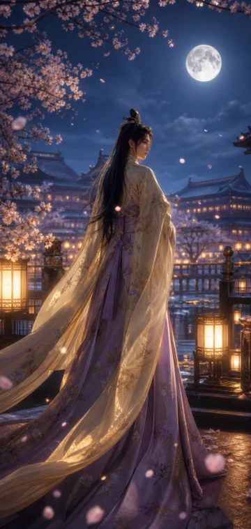 源氏月夜樱庭手机壁纸
