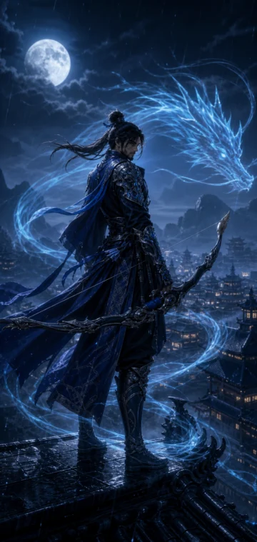 半藏月夜龙影手机壁纸