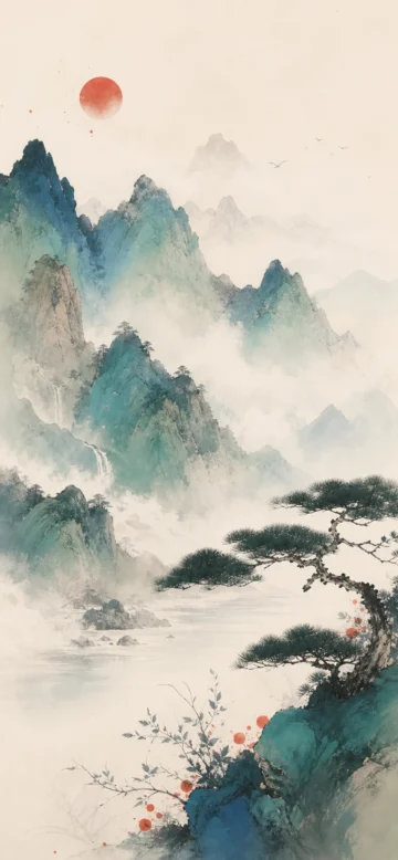 丹青意境青绿山水手机壁纸