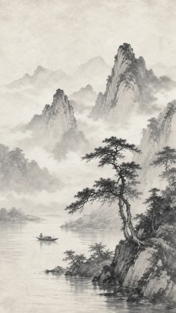 古风水墨远山手机壁纸