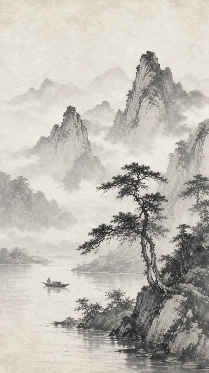 古风水墨远山手机壁纸