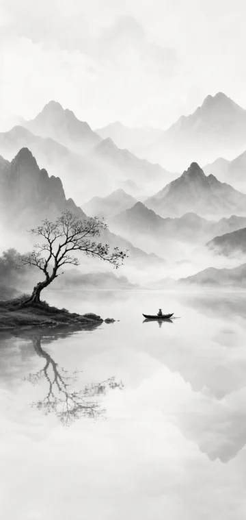 黑白意境山水手机壁纸