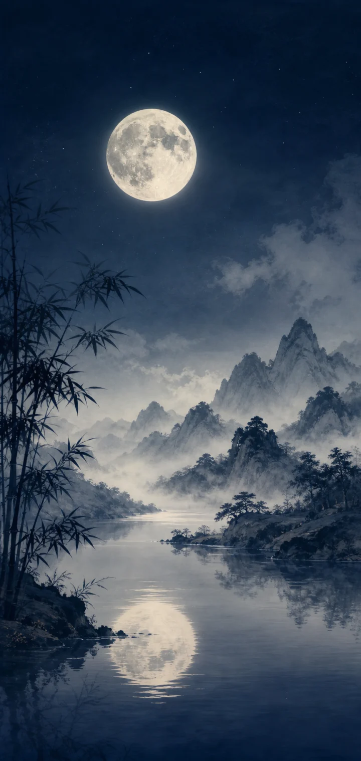 月下墨韵手机壁纸