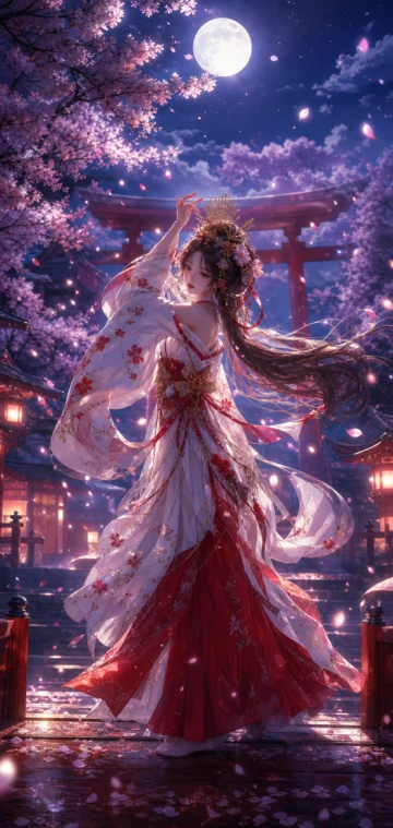 神乐月夜巫女手机壁纸