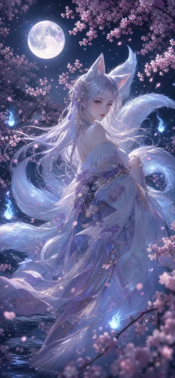 月夜妖狐手机壁纸