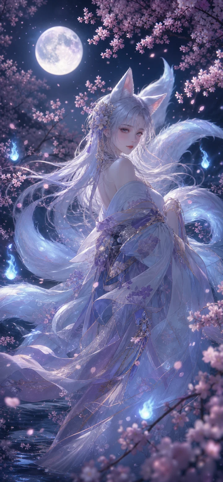 月夜妖狐手机壁纸