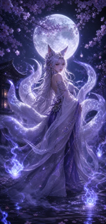 月夜妖狐手机壁纸