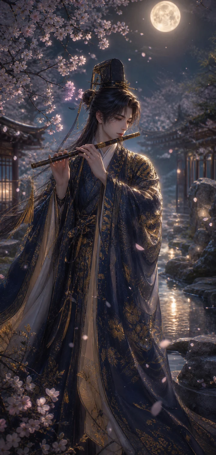 源博雅月夜笛影手机壁纸