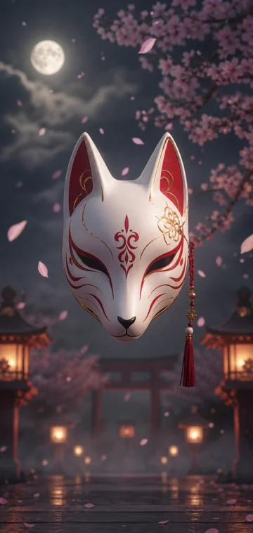 月下狐面手机壁纸