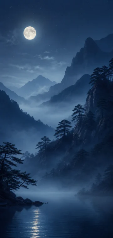 幽玄月影山谷手机壁纸
