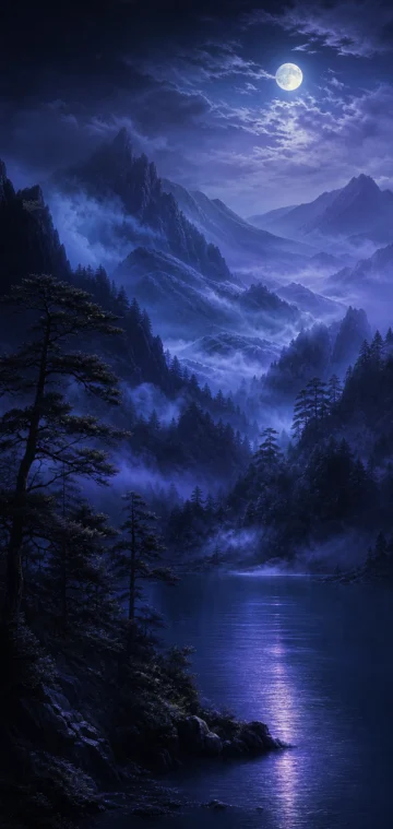 幽玄夜雾山影手机壁纸