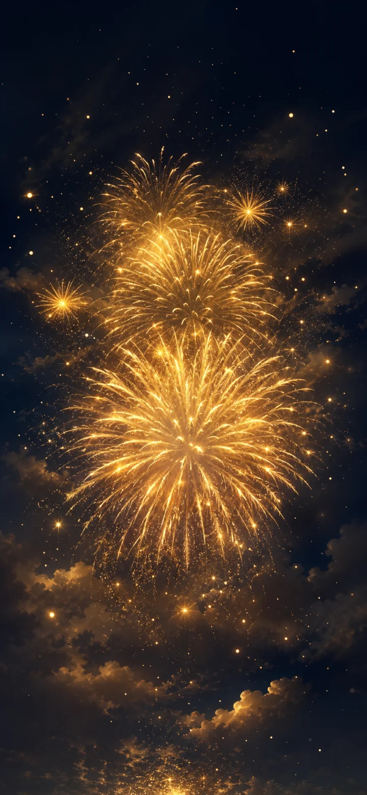 金色烟花夜空手机壁纸