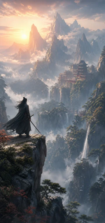 山水武侠云崖剑影手机壁纸