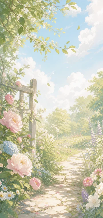 温柔手绘花园手机壁纸