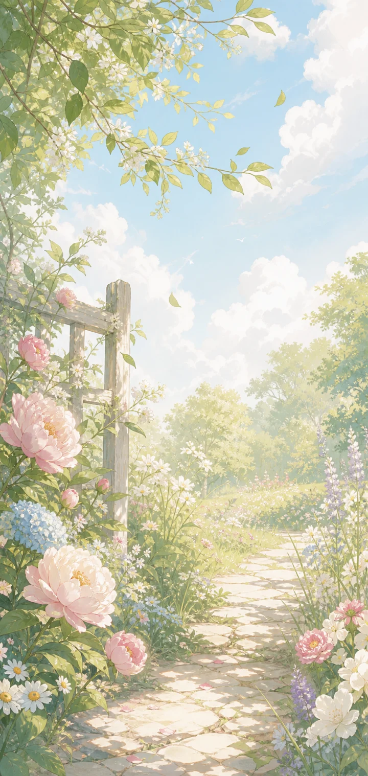 温柔手绘花园手机壁纸