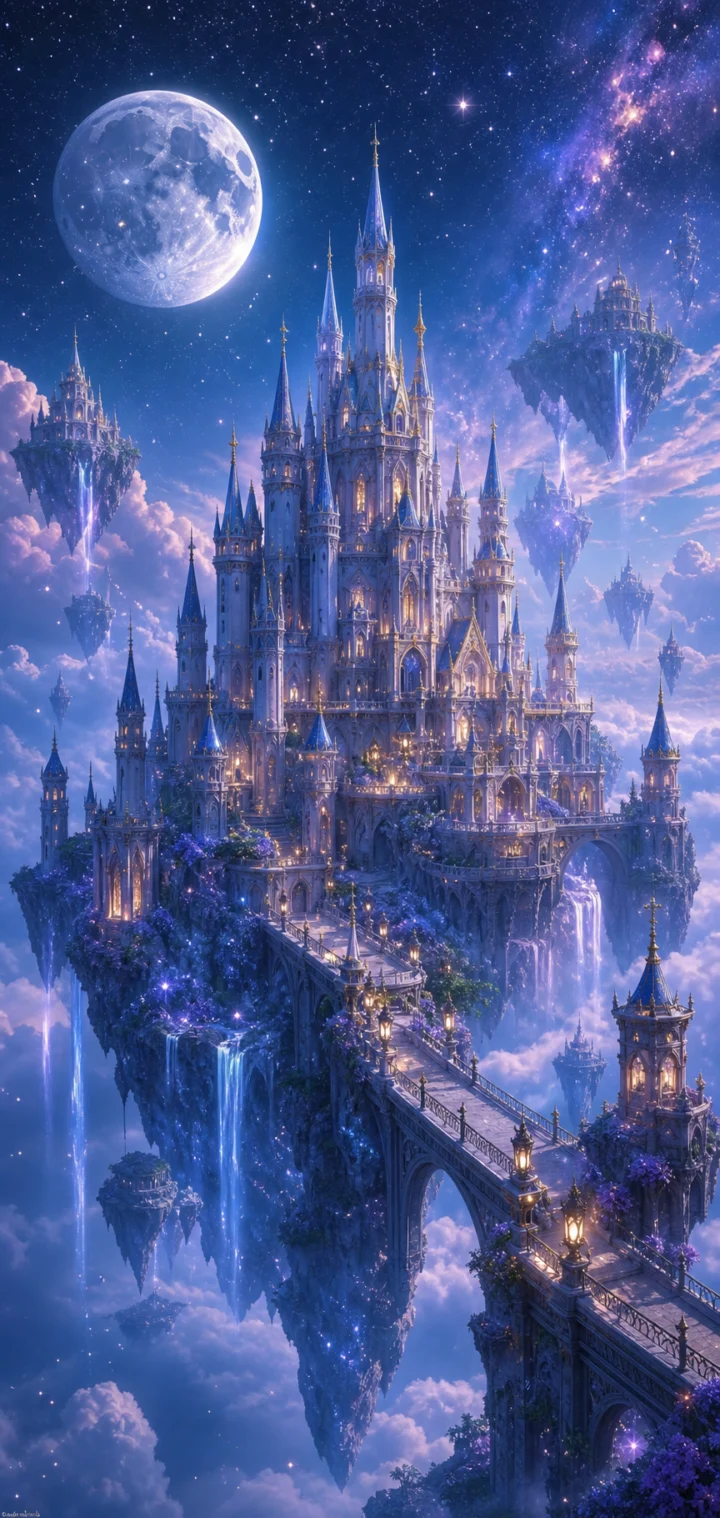 云海月光幻想城堡手机壁纸