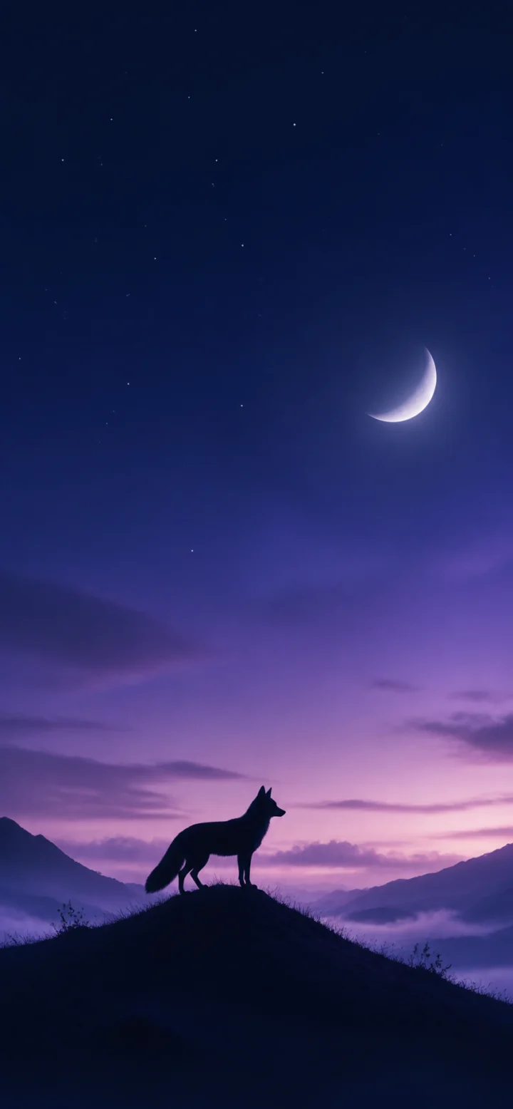月夜狐狸剪影手机壁纸