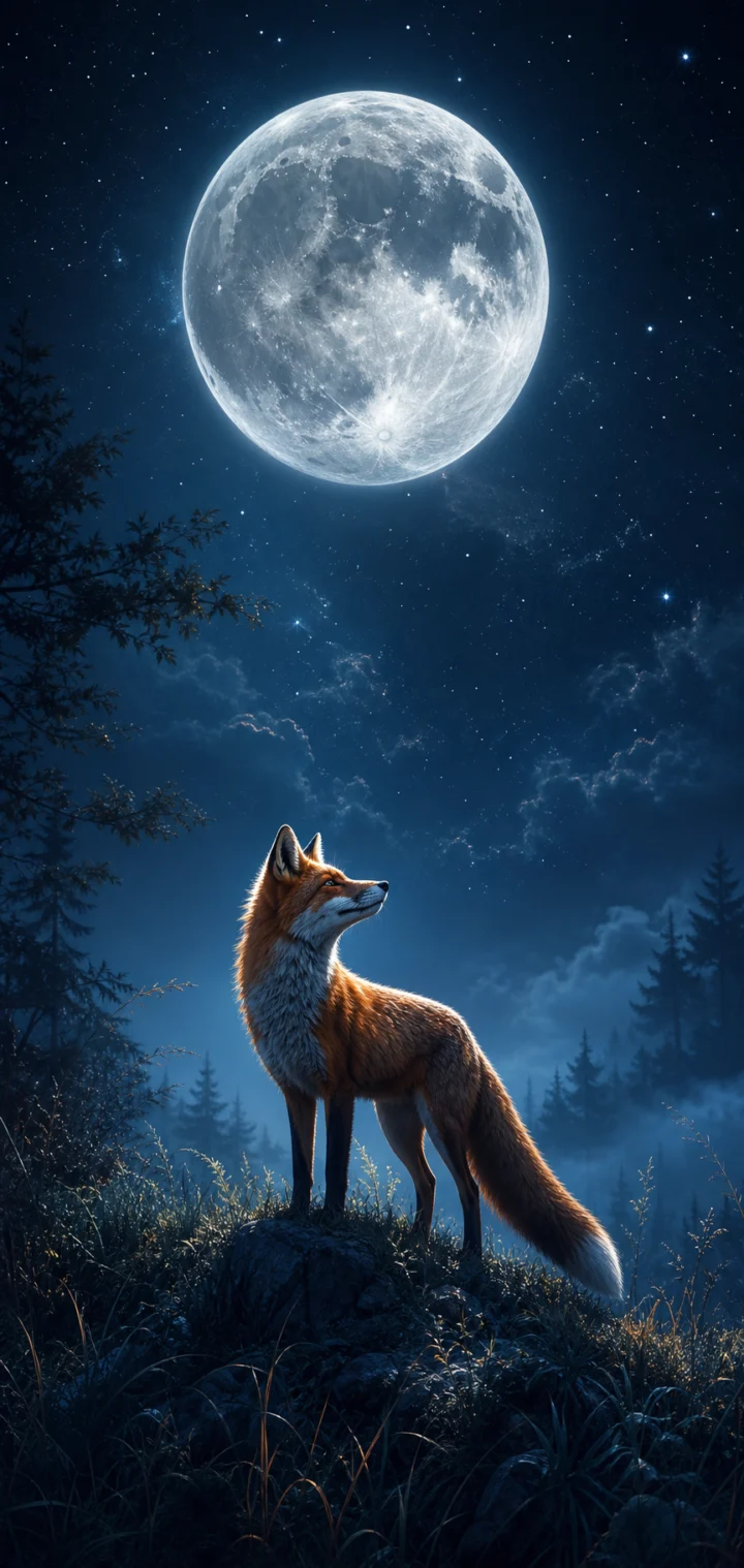 狐狸月夜手机壁纸