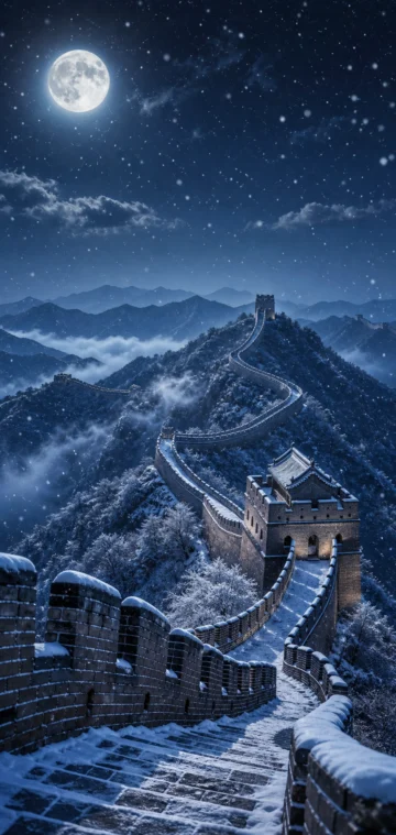 雪夜长城手机壁纸