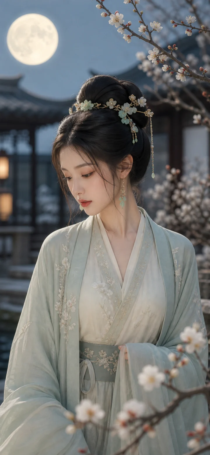 古典美人月下汉服手机壁纸