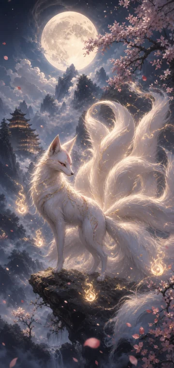月下九尾狐手机壁纸