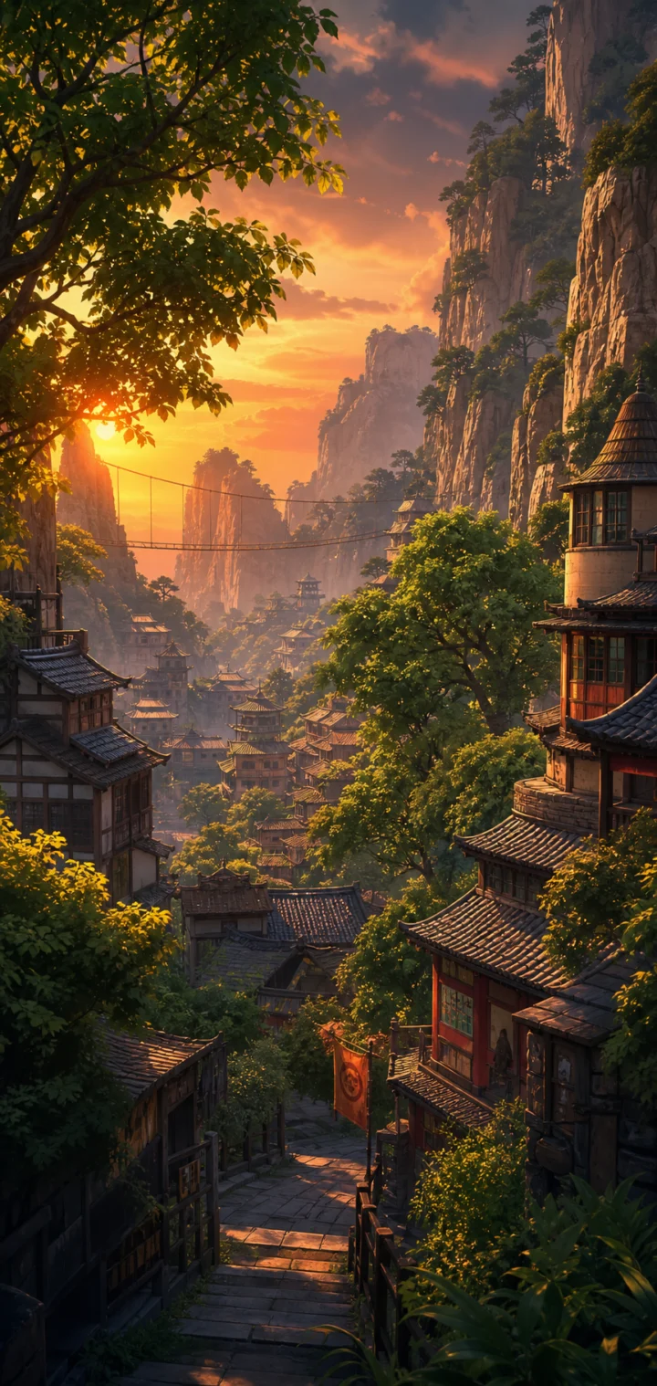 木叶村夕阳手机壁纸