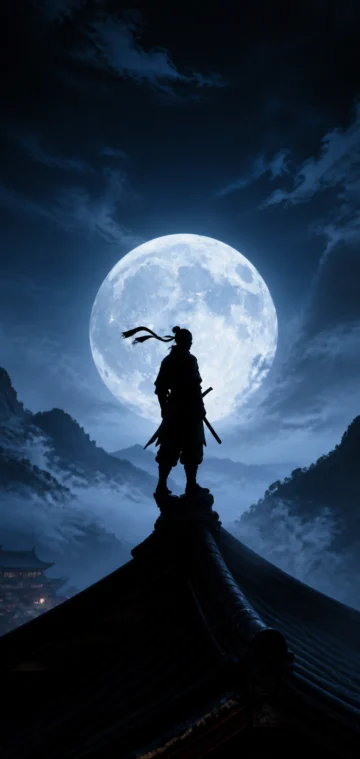 月夜忍者剪影手机壁纸