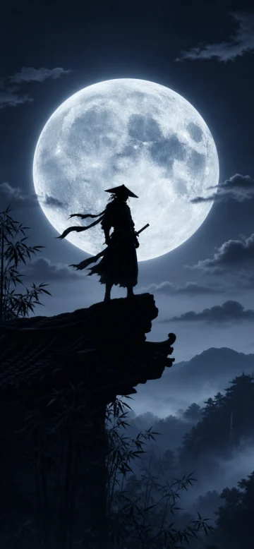 月夜忍者剪影手机壁纸