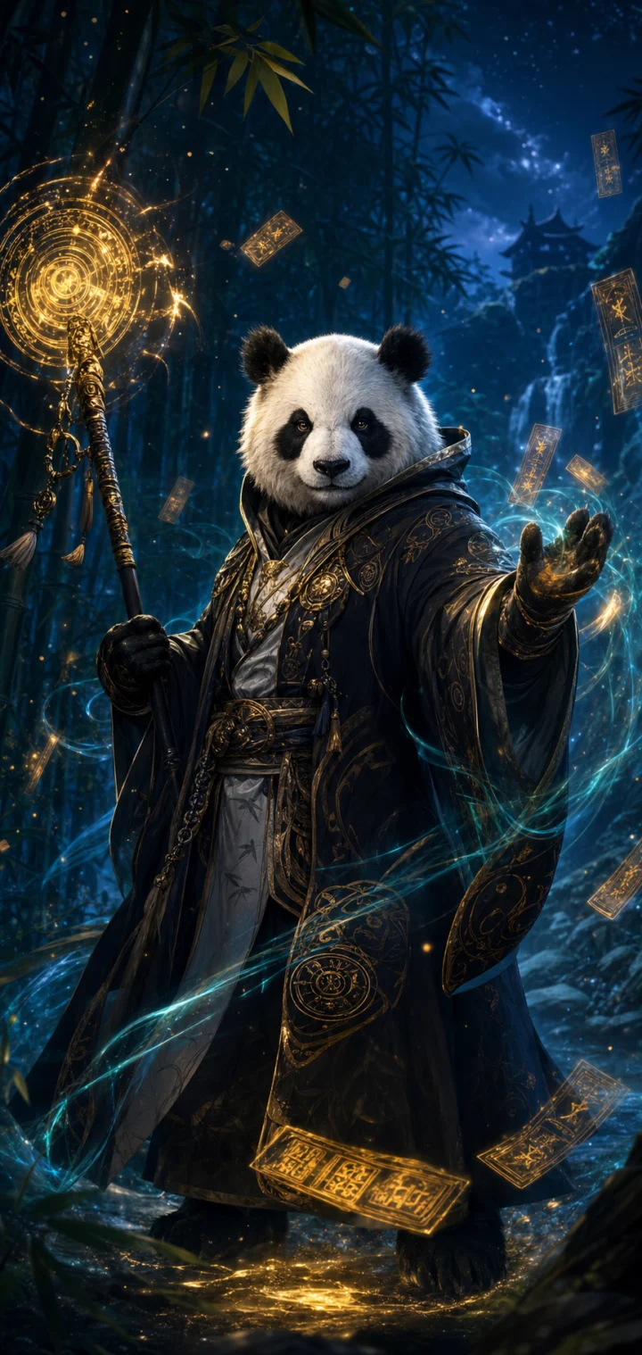熊猫咒术师奇幻手机壁纸