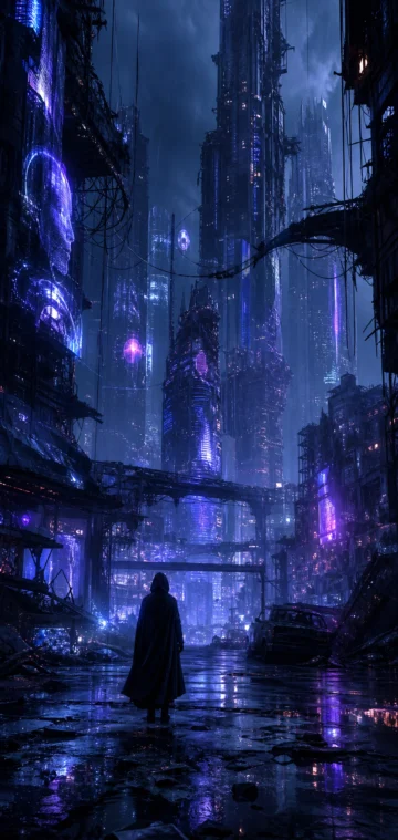 赛博废墟霓虹雨夜手机壁纸