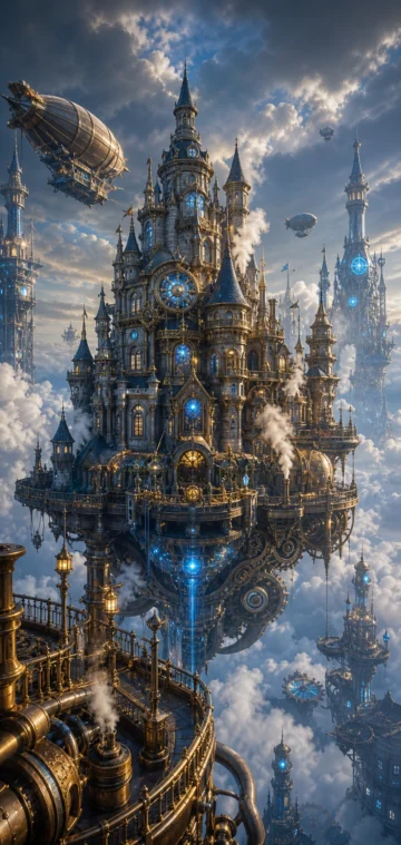 蒸汽奇幻云端城堡手机壁纸