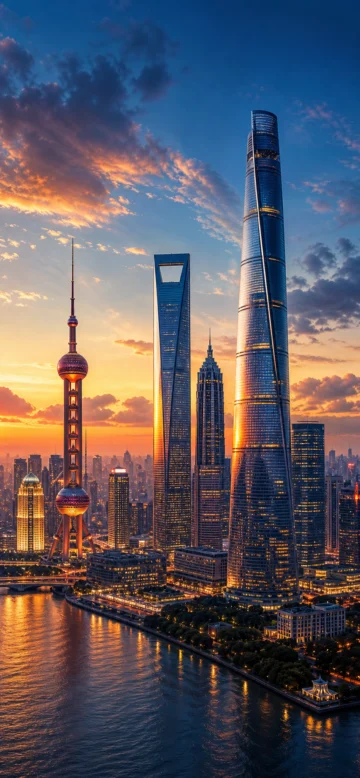 黄昏城市地标手机壁纸