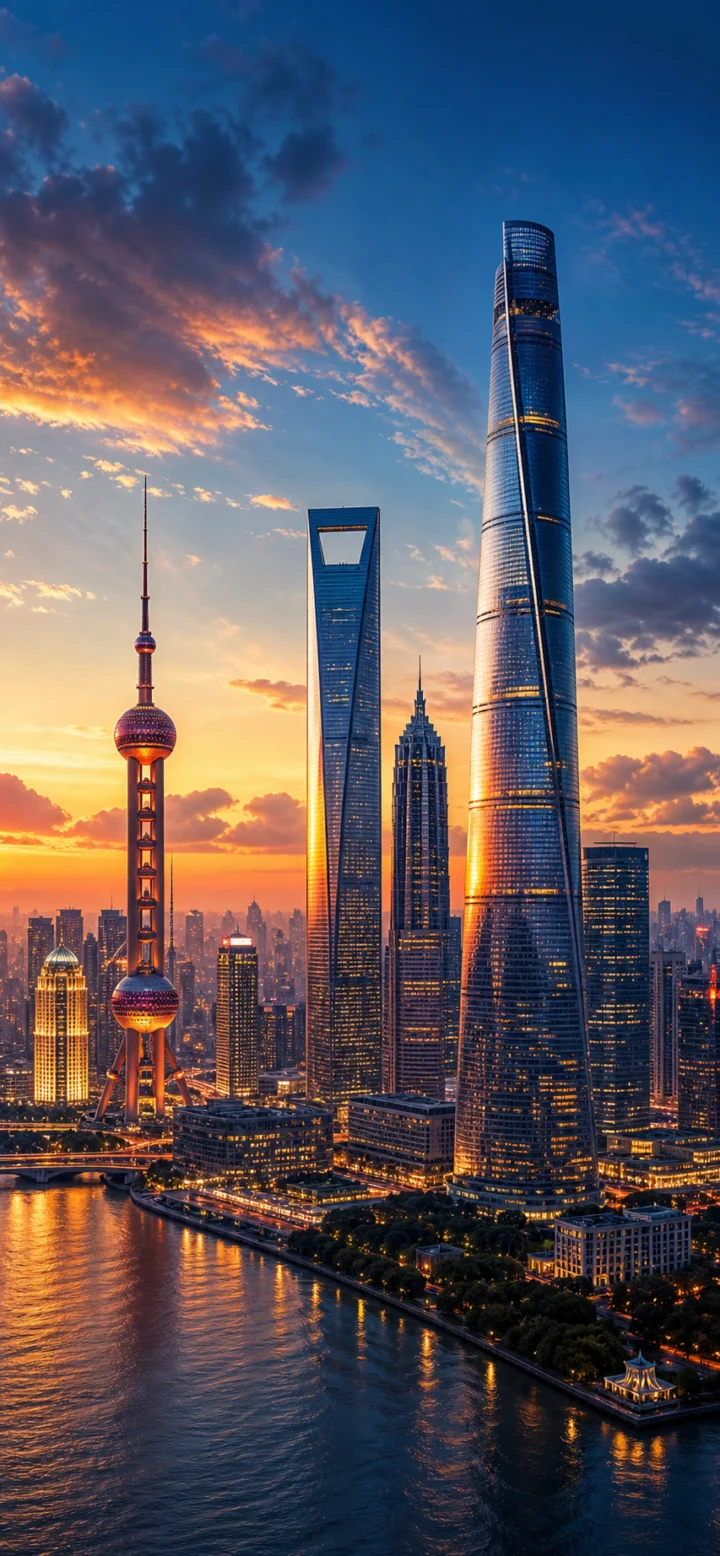 黄昏城市地标手机壁纸