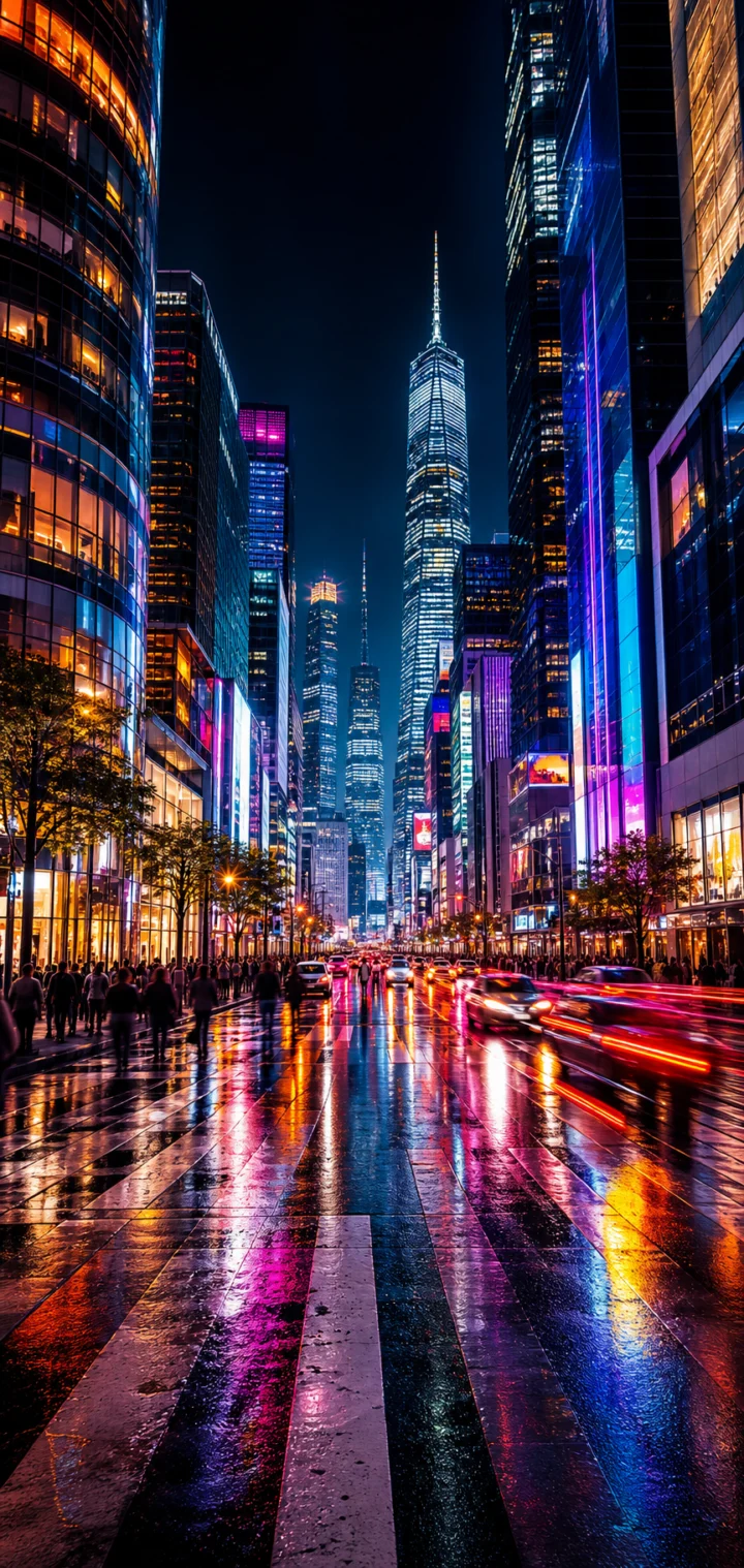 霓虹都市繁华街景手机壁纸