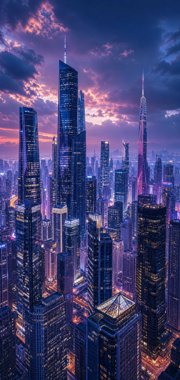 高楼林立的现代都市天际线手机壁纸