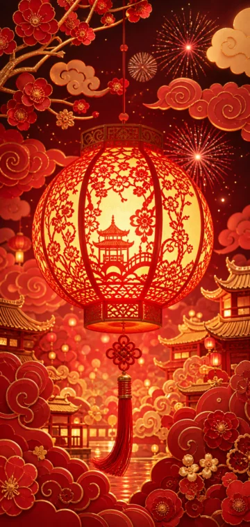 传统节日红金灯笼手机壁纸