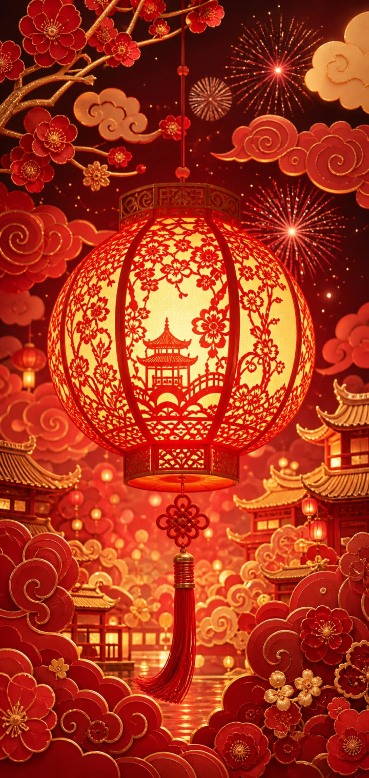 传统节日红金灯笼手机壁纸